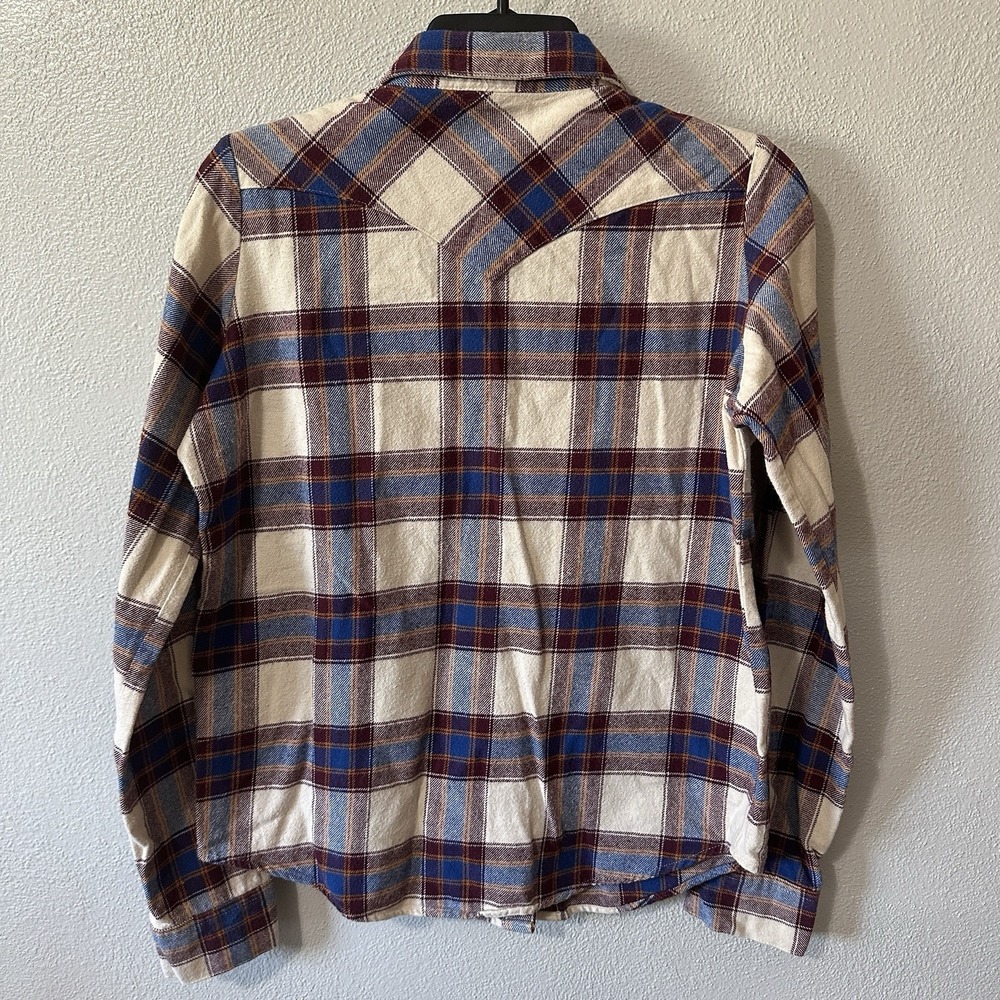 Wrangler Wrancher Flannel Pearl Snap Shirt Long Sleeve Size Small Purple‎ Plaid - Picture 4 of 5